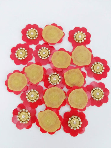 5 Red Floral Applique, Sequins and Rhinestone Appliques, Headband Applique